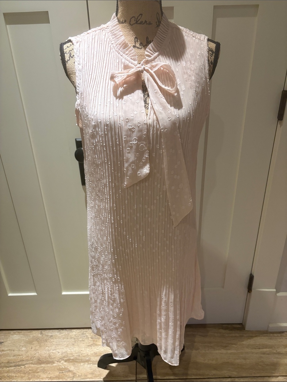 Nanette Lepore Blush Pink Sleeveless Tie-Neck Pleated Mini Dress